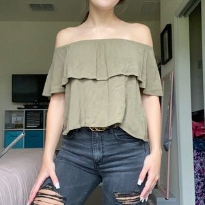 Forever 21 olive green off the shoulder top large